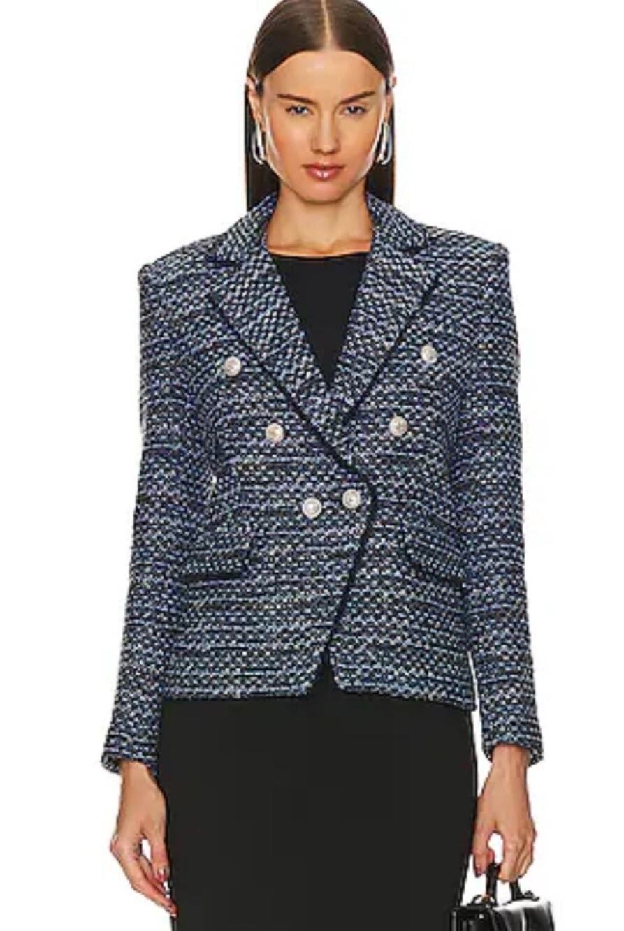 Generation Love Eliza Tweed Blazer Jacket in Navy Blue Melange Size S